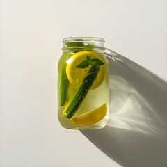 Minimal Detox Beverage with Lemon and Cucumber &ndash; Flat Lay