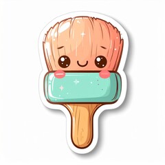 Cute Paintbrush Cartoon with Kawaii Eyes on White Background