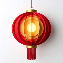Detailed Red and Gold Chinese Lantern Against White Background