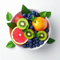 Fresh Fruit Bowl with Kiwis Oranges Blueberries and Strawberries