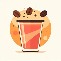 Minimalist Illustration of a Coffee Cup with Beans on Neutral Background