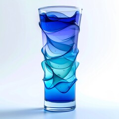 Elegant Tall Glass Vase Filled with Shades of Blue Water on White Backdrop