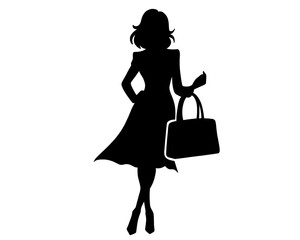 silhouette of a woman model holding a bag, icon isolated on a white background, silhouette of a model 2
