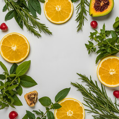 Healthy Hydration Drink with Fruits and Herbs &ndash; Flat Lay, Clean and Fresh Look