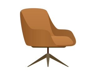 Modern brown swivel armchair with a sleek, minimalist design and a star-shaped base