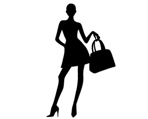 silhouette of a woman model holding a bag, icon isolated on a white background, silhouette of a model 3
