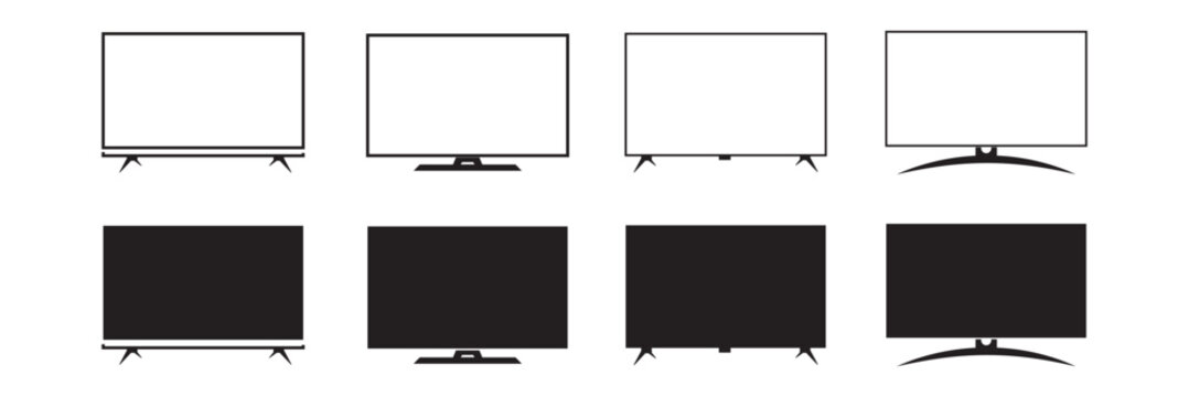 TV Monitor Screen Icon Set Vector Illustration. Tv Icon in trendy flat style. Television and Monitor Screen Display symbol for your web site design, logo, app, UI. EPS10.