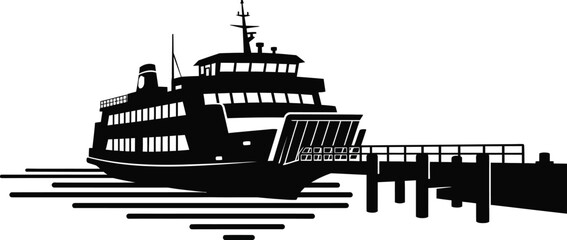 Obraz premium Silhouette of a passenger ferry docked at a pier