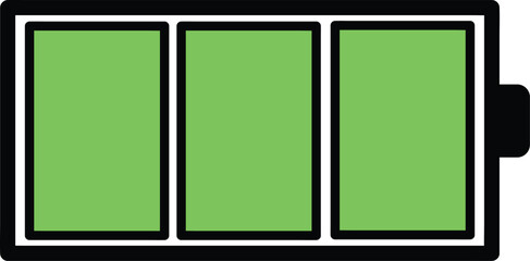 fully charged green battery icon with three segments isolated on white background