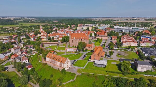 Beautiful aerial panorama showcasing Gniew Castle and Marysienka Palace