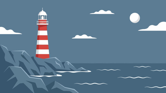 Lighthouse Standing on Rocky Coastline Overlooking the Sea.