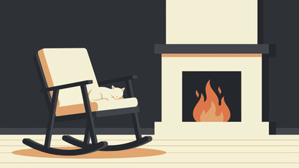 Fototapeta premium Cozy rocking chair by a warm fireplace.