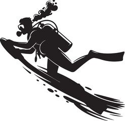 Dynamic silhouette of a scuba diver riding an underwater scooter vector art illustration © Md Mujahid Fakir