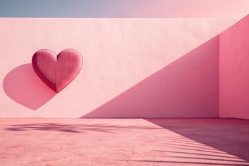 Three-dimensional heart on a pink wall with strong shadows