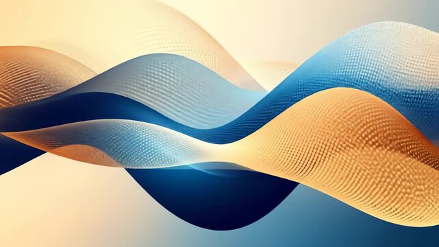 Abstract illustration of flowing, layered waves in gradients of blue and orange, creating a serene, modern design.