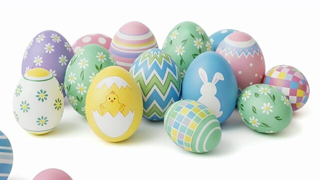 Assorted Pastel Easter Eggs With Festive Designs And Patterns