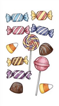 Assorted Halloween Candy Collection Colorful Wrapped Candies Lollipops and Chocolates