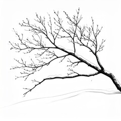 Obraz premium Bare Tree Black Ink Drawing on White Background in Minimalist Style