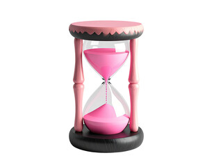 Pink hourglass, sand flowing, dark background, 3D render
