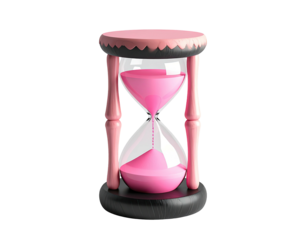 Pink hourglass, sand flowing, dark background, 3D render
