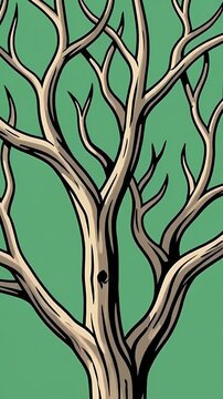 Bare Tree Silhouette Against Green Background Minimalist Animation
