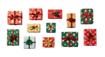 Colorful christmas presents isolated on transparent background