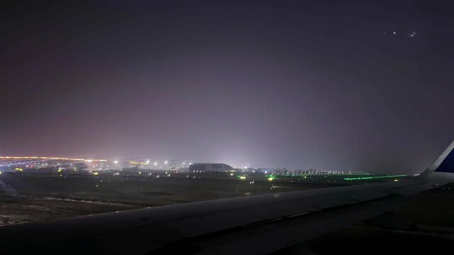 Indian airlines night and day flight from Delhi airport to Srinagar Kashmir destination featuring Airbus cabin window views cloudy skies and travel atmosphere journey, but air pollution in 4k footage.
