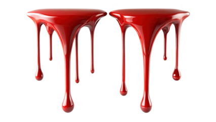 Red liquid dripping down from two rounded rectangular shapes on black background