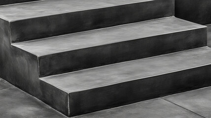 Black and white minimalist concrete steps with subtle texture, modern and calm atmosphere