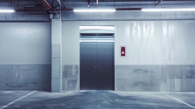 Modern elevator in empty underground parking garage