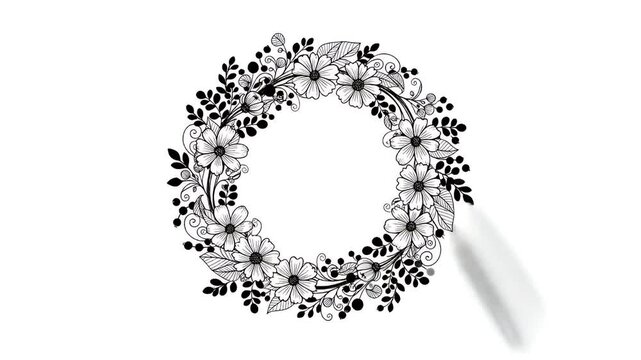 Black Floral Wreath Animation Simple Motion Graphic Background Footage