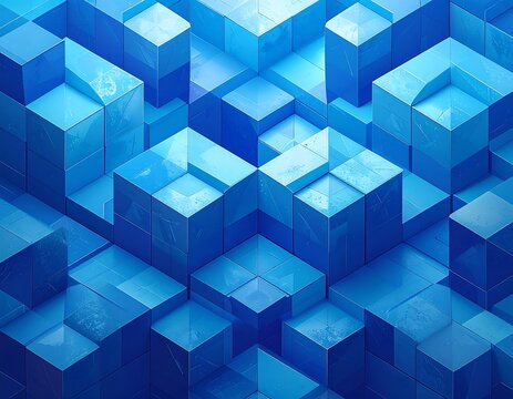 Isometric, abstract, geometric composition of vibrant blue cubes - Powered by Adobe
