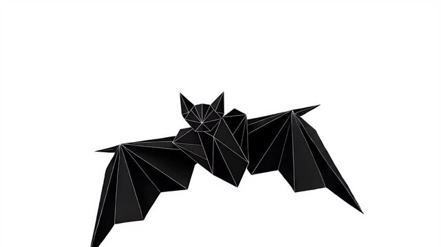 Black Origami Bat Flying Dark Background Minimalist Design
