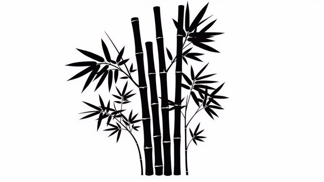 Black Silhouette Bamboo Forest In Minimalist Style With White Background