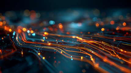 Vibrant digital network connections glowing in dark space