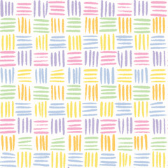 Vector Seamless Pastel Geometric Bamboo Basket Weave Pattern with Cute Hand-Drawn Crayon Texture for Nursery