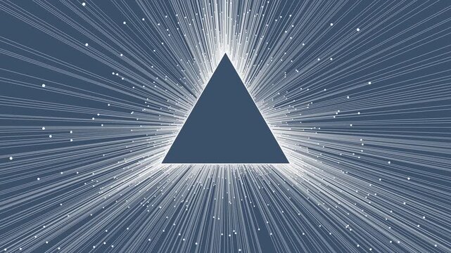 static central triangle shape acts as a source for thousands of white lines and dots that explode outward. It resembles a glowing geometric star or a complex network architecture centered around a cor