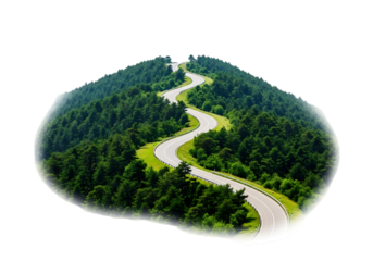 Winding mountain road, isolated on transparent background