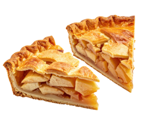 Two slices of golden apple pie. Transparent background