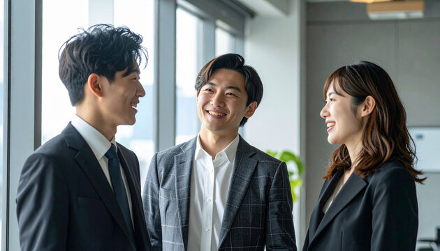 笑顔で会話する会社員