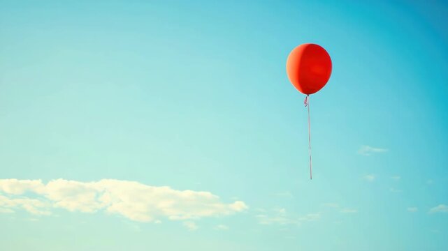 Single red balloon floats in clear blue sky