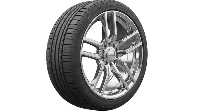 Chrome wheel tire isolated on transparent background