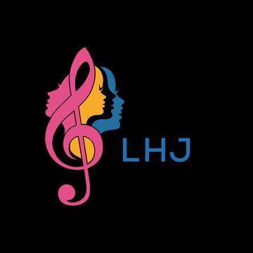 Creative Feminine Music Logo with Treble Clef and Colorful Female Silhouettes &ndash; LHJ  Later Logo, Beauty and Art Concept
