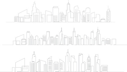 One Line Cityscape &ndash; Continuous Outline City Building Vector