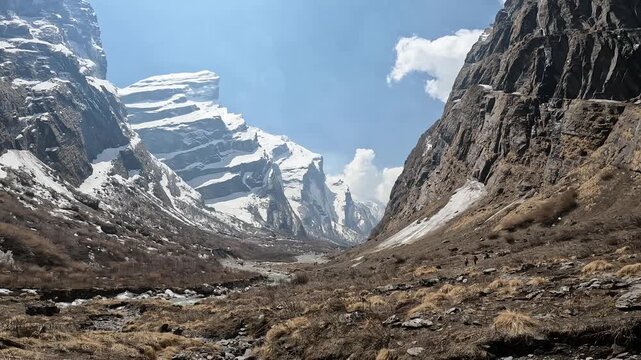 Footage of Modi Khola valley the way to Annapurna base camp in Annapurna region, Nepal.