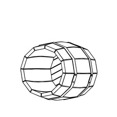 Outline for Coloring of Wooden Old Vintage Empty Barrel with Metal Bands. Vector Illustration.
