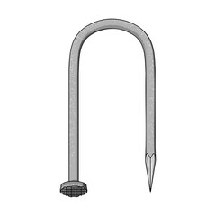 Nail or Hobnail Stainless Steel and Iron Pins on White Background. Construction and Wooden Work Equipment. Vector Illustration.