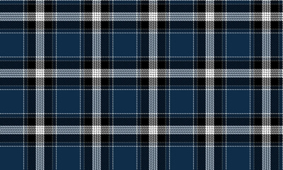 Seamless plaid fabric in elegant blue, black, and white, perfect for clothing, skirt, and trouser designs, adding a classic and stylish touch to any look.