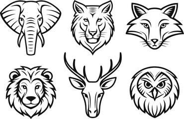 Fototapeta premium Different Animal Head Set Illustration. Animal Head Collection Design. Wild Animal Head Set Artwork. Creative Animal Head Set Design. Animal Face Head Set Illustration. Modern Animal Head Collection