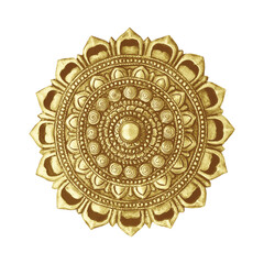 Naklejka premium Gold decorative element with floral carved pattern isolated on white background.